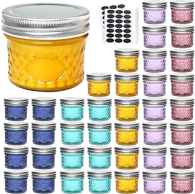 4 OZ Glass Jars With Lids Small Mason Wide Mouth Mini Canning 40 PACK Silver NEW • $55.45
