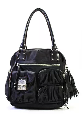 MZ Wallace Nylon Zip Around Tassel Accent Double Handle Shoulder Handbag Black • $64.65