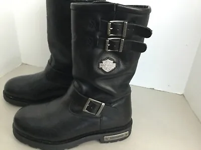 Harley Davidson Black Leather Buckle Boots - Stock No. 98000 - US Size 8 EUC • $60