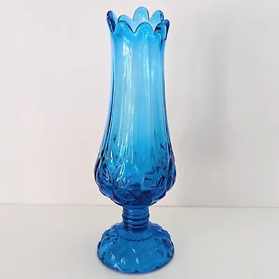 Vintage Kanawha Moon And Star Blue Glass Swung Vase 10 3/4  Tall Hard To Find • $74.99