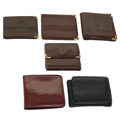 CARTIER Wallet Leather 6Set Wine Red Black Auth Ar11264 • $101.20