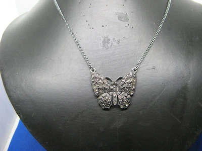 £0.99 • Buy Lovely M&S Marcasite Effect Silver Tone Butterfly Pendant Necklace.