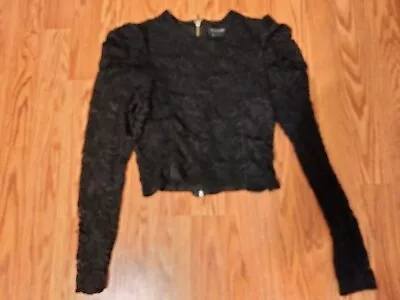 Marciano Floral Lace Black Long Sleeves Top - M Gold Back Zipper  • $40