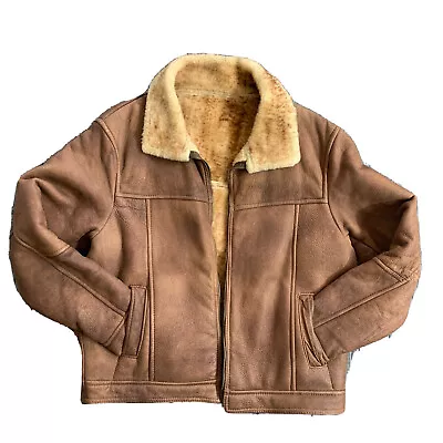 Genuine Leather Sherpa Bomber Jacket Handsewn Size  Large • $75