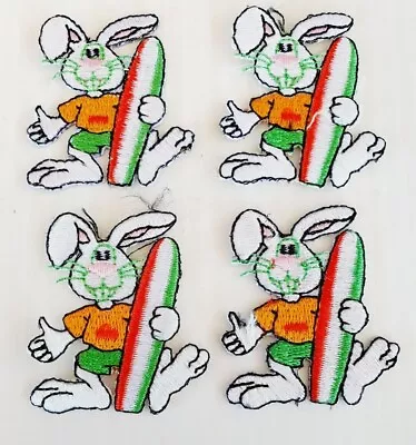 Lot Of 4 X Cloth Patch Motif Applique  - Surfing Bunnies Bunny Rabbit • $5.99