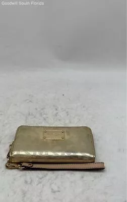 Michael Kors Womens Gold Color Signature Leather Wrist Strap Zip Around Wallet • $22.74