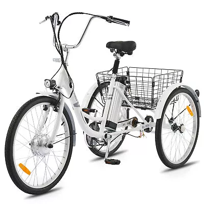 Adult Electric Tricycle 24  250W 36V 10AH Lithium Battery W/Basket White • $602.54