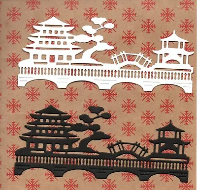 8 New  Oriental Border Scene Die Cuts -  Oriental Topper-/lady Japan B/w • £1.70