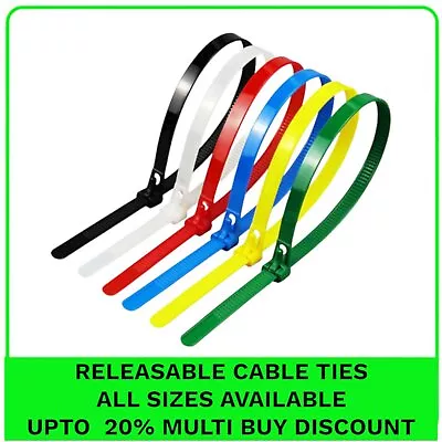 Releasable Cable Ties Reusable Black Natural Nylon Plastic Zip Tie Wraps • £0.99