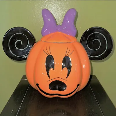 Disney Halloween Minnie Mouse Cookie Jar Jack-O-Lantern Pumpkin Ceramic Glossy • $50
