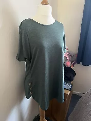 XL (14-16) Green Button Longline Jersey Green T Shirt Tunic Top 42” Chest New • £7.99