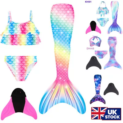Girls Mermaid Tail Swimming Costume Swimmable Bikini Set Summer Swimsuit UK • £10.82