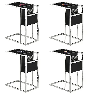 End Table TV Tray Magazine MLB Black Glass Shelf Chrome Baseball Logo Decal   • $139.88