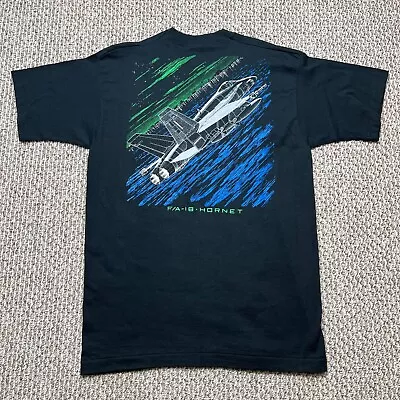 $23.53 • Buy Vintage Fighter Jet T-shirt Men's M Black 90s F/A-18 Hornet Airplane - Pre-owned