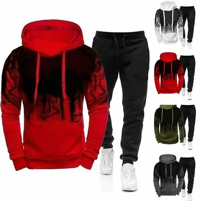 Mens Sweat Track Suit Hoodie Tops Joggers Pants Sportswear Gym Outdoor Tracksuit • $27.22