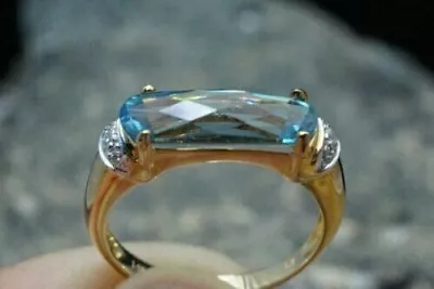 3CT Baguette Created Aquamarine Wedding Vintage Band Ring 14K Yellow Gold Finish • $88.91