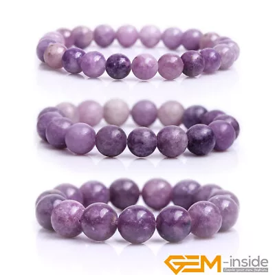 Natural Tourmaline Purple Lepidolite Round Beaded Jewelry Stretch Bracelet 7  YB • $6.73