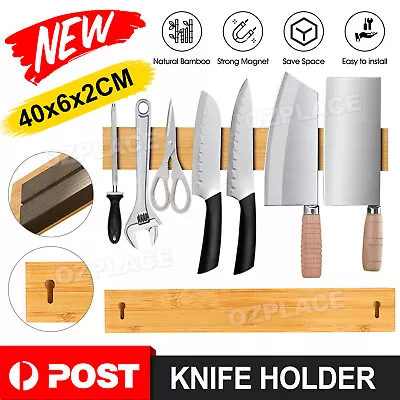 Knife Magnet Holder Cutlery Bamboo Storage Stand Rack Block Kitchen Tool AU • $19.95