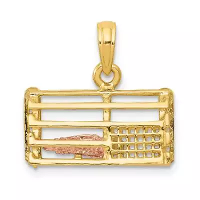 14K Gold Two-tone Polished 3D Lobster Trap Pendant 0.7 X 0.7 In • $521.22