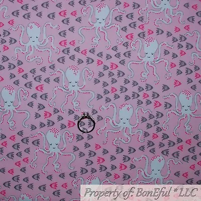 BonEful FABRIC FQ Cotton Quilt Pink White Nautical Octopus Ocean Water Beach Sea • $4.90