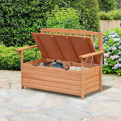 Outdoor Garden Storage Bench Patio Box All Weather Deck Fir Wood 112L X 84W Cm • £102.99