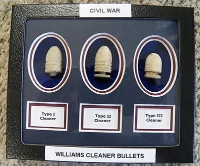 3 Excavated Civil War Williams Cleaner Bullets In A 5  X 6  Display Case (NEW) • $19.95