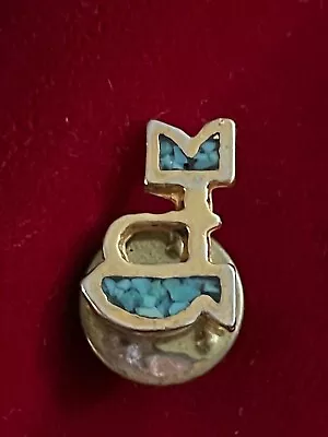 Gold Tone Blue Stone Chip Inlay Design Unknown Nice Look Tie Lapel Pin .60  • $17.99