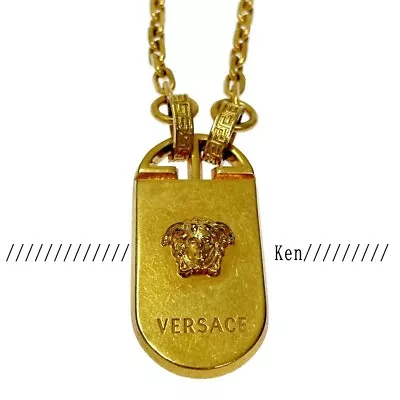 VERSACE GIANNI VERSACE Necklace Pendant Rare AUTH MEDUSA Plate Vintage Gold　F/S • $299.99