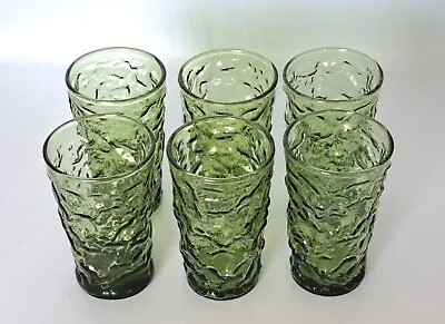 6 Vtg Seneca Driftwood Green 4 Oz Juice Shot Glasses Morgantown WV Crinkle Glass • $27.50