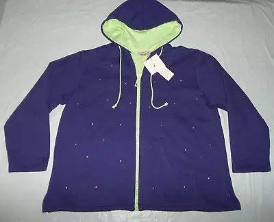 Quacker Factory Purple Zippered Hooded Jacket W/Rhinestones Size 1X New With Tag • $24.95