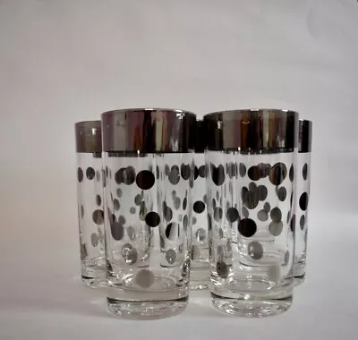 Dorothy Thorpe Style Silver Band Dot Highball Glasses Bar Ware Set 9 • $7.50