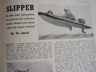 Original Vintage Model Boat  Plan 1959 Slipper Basic Plan Hydroplane • $12.62