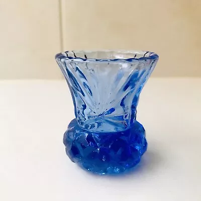 Vintage Retro Blue Depression Glass Thistle Vase - 5.5cm - 1930’s • $25