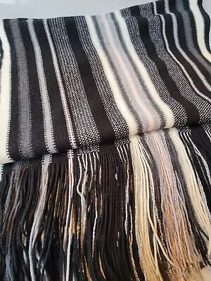 MISSONI SCARF Black White Gray Lurex Zig Zag Wool Blend Knit Italy 17 X82  Large • $99.99