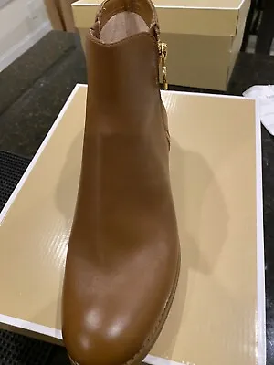 MICHAEL KORS Luggage Brown Leather LAINEY Ankle Bootie Boots Size 9M NEW IN BOX • $79.99