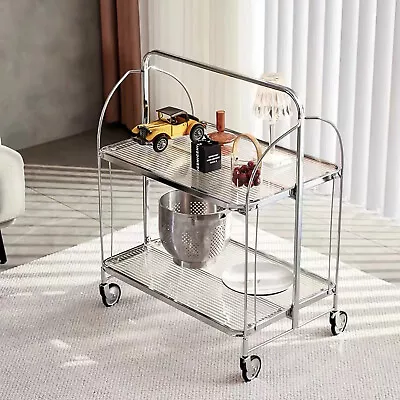 Rolling Serving Cart Trolley Cart Bar Club Glass Storage Cart Folding Dining Car • $119.70