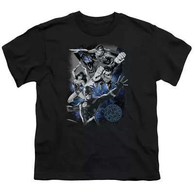 Justice League Galactic Attack Nebula Kids Youth T Shirt Licensed DC Comic Black • £13.85