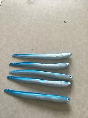 Sea Fishing Soft Jelly Sandeels Cod Pollock Bass  Blue/silver 5” Feather Tail • £5.65