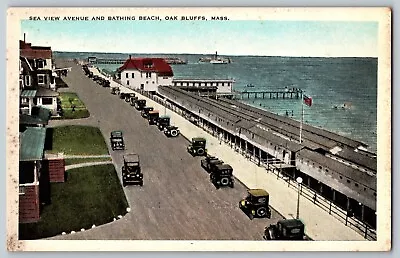 Oak Bluff Massachusetts - Sea View Avenue & Bathing Beach - Vintage Postcard • $5.94