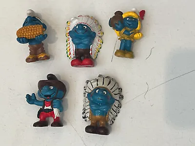 Lot Of 5 SMURF Vintage Shleich Peyo Figures Indian Smurfette Corn Thanksgiving • $29.99