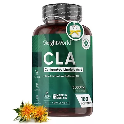 CLA 3000mg Safflower Oil 180 Softgels 80% Pure CLA Pre-Workout Diet Supplement • £16.99