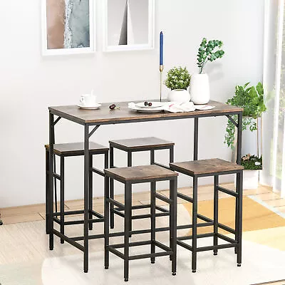 Wooden 4 Seater Dinner Tabletop Furniture Set With 4 Chairs & Steel Legs Black • $134.98