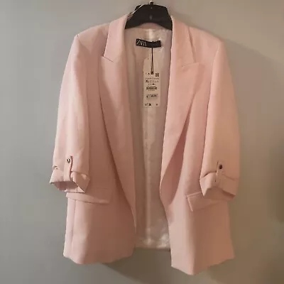 Zara Pale Pink Lined 3/4 Sleeve Boyfriend Jacket  Size XL NWT • £36.64