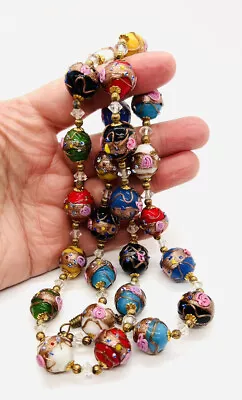 Venetian Murano Wedding Cake Glass Beaded Necklace 30in 25 Beads Vintage Jewelry • $299.99