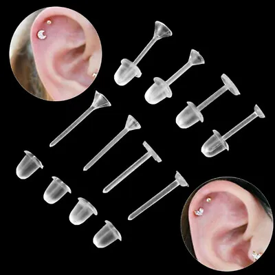 20Pairs Invisible Clear Plastic Stud Earrings Acrylic Post Silicone Back Ear Pin • £2.20