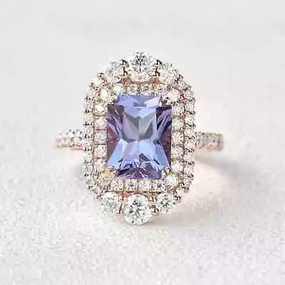 Amethyst Radiant Cut Double Halo Engagement Rings Art Deco Gold Plated Rings • $128.70