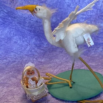 Vintage 1987 Large 11”Annalee Doll STORK With Baby In Basket • $18