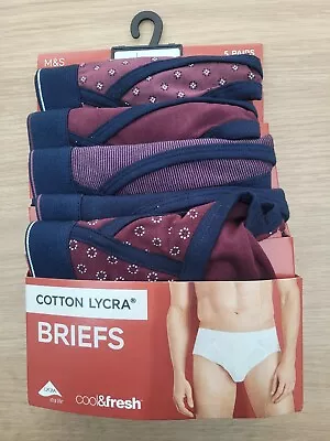 M&S Cool Fresh Cotton Lycra Men's Briefs Colour Burgundy Mix Size Small 30-32... • £12