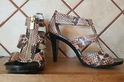 Michael Kors Berkley Leather T-Strap Snake Print Zippered Heels Sz 10M READ • $24.95