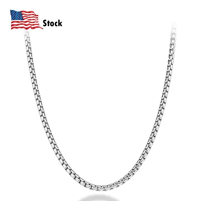 925 Solid Sterling Silver 3mm Round Box Chain Necklace 18 -28  For Women & Men • $22.48